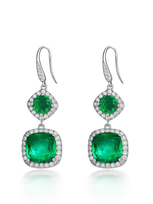 Synthetic emerald [e 0480] 925 Sterling Silver Crystal Green Geometric Vintage Drop Earring